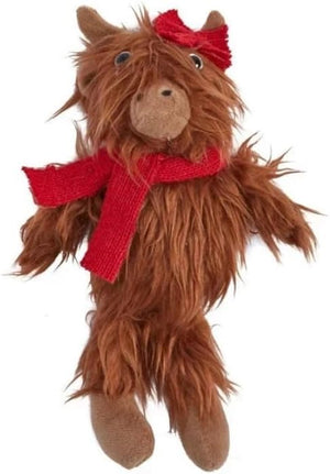 Fluffy Highland cow festive decoration with red bow