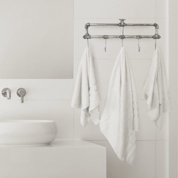 Industrial pipe wall mounted coat rack with five hooks
