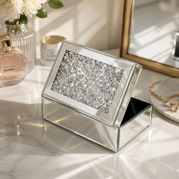 Crushed Diamond Mirrored Jewellery Box – Glam Vanity Storage Organizer