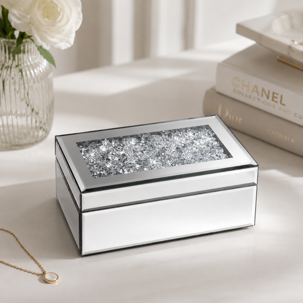 Crushed Diamond Mirrored Jewellery Box – Glam Vanity Storage Organizer