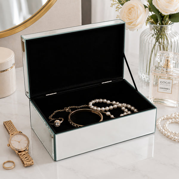 Crushed Diamond Mirrored Jewellery Box – Glam Vanity Storage Organizer