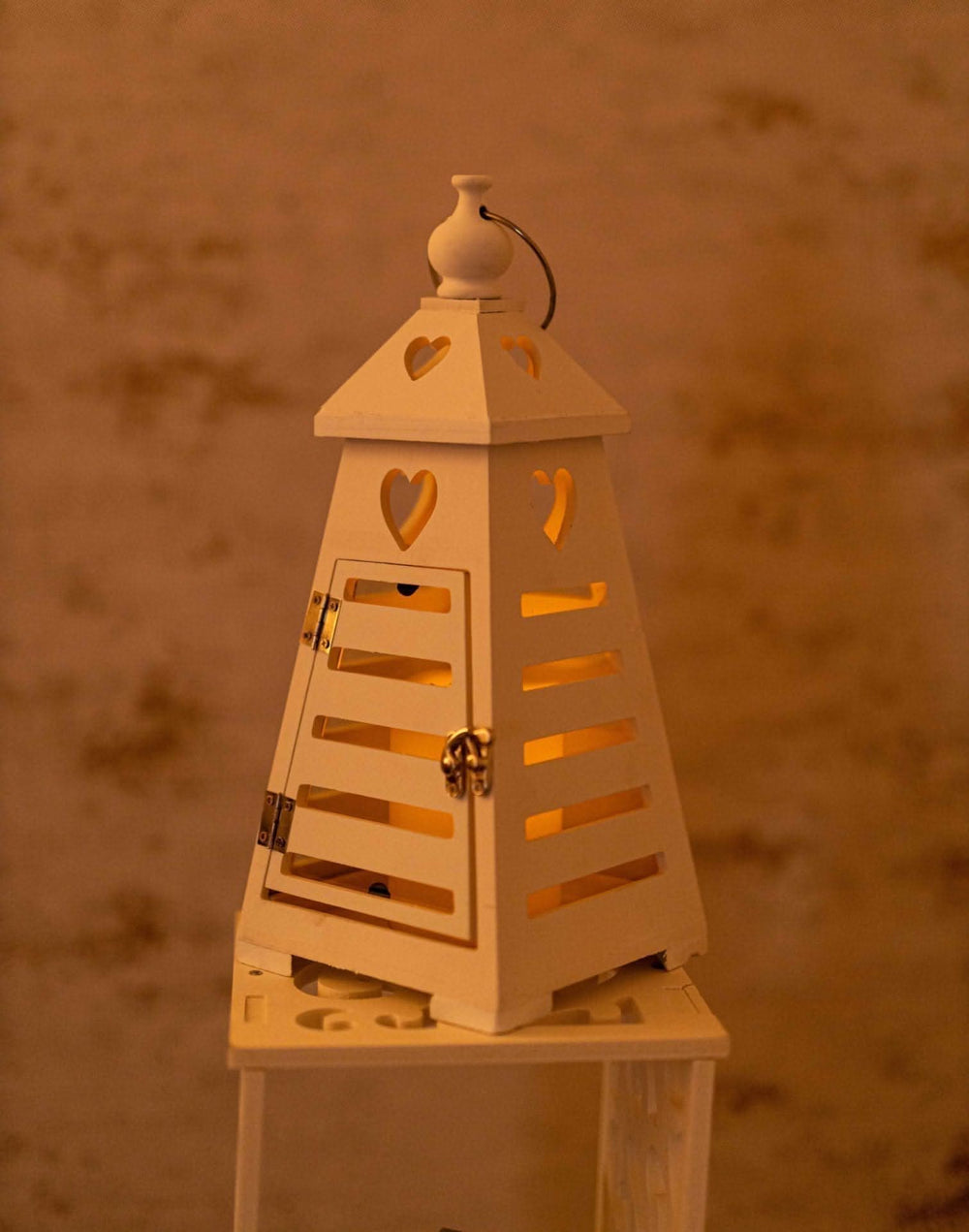 White Wooden Lantern Candle Holder
