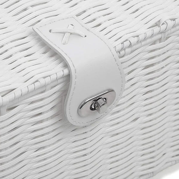 Close-up of a white textured surface with a metal lock mechanism.