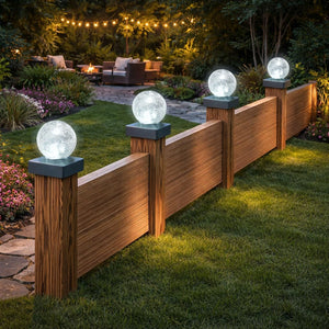 Garden solar post lights with textured glass globes