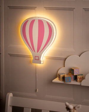 Wooden children's night light with pink balloon design