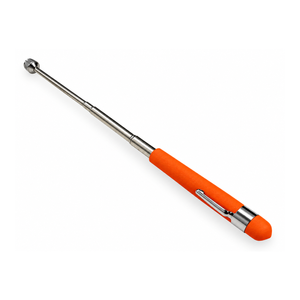 Extended telescopic magnetic pickup tool with orange grip and metal shaft