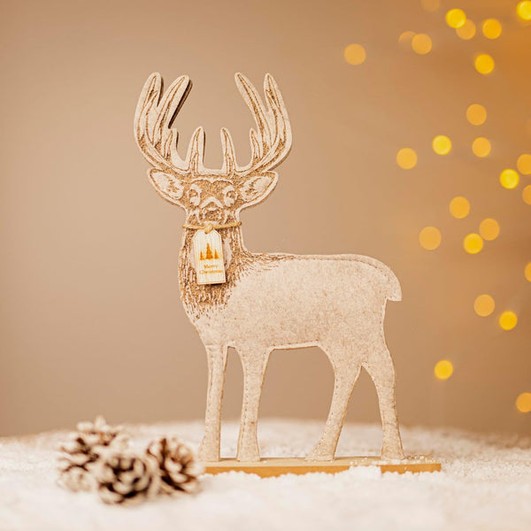 Painted wooden reindeer festive decoration