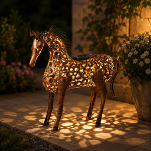 Solar Light Up Horse Garden Ornament Filigree LED Statue