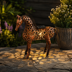Solar Light Up Horse Garden Ornament Filigree LED Statue