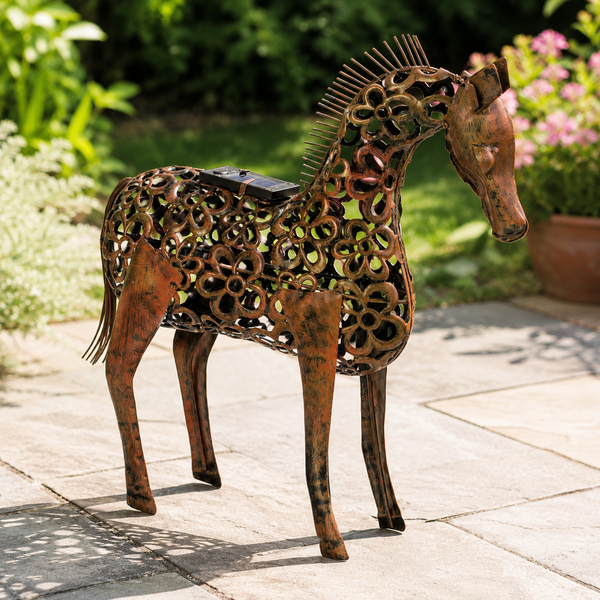 Solar Light Up Horse Garden Ornament Filigree LED Statue