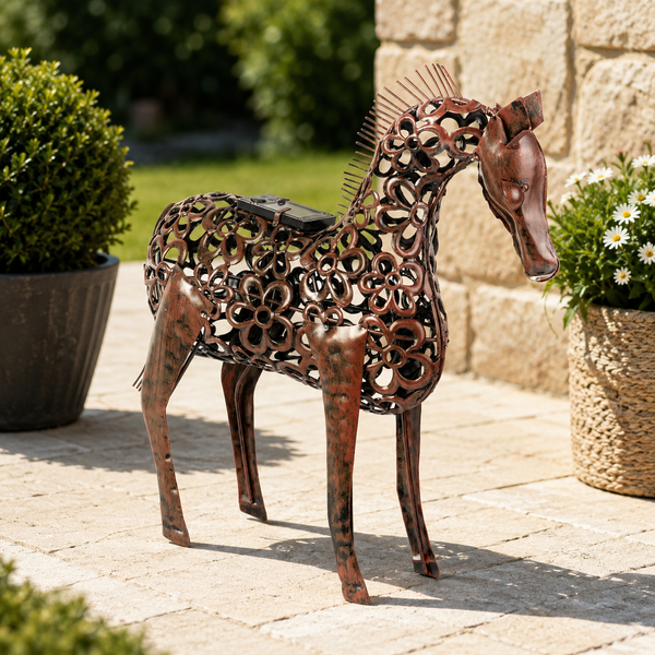 Solar Light Up Horse Garden Ornament Filigree LED Statue