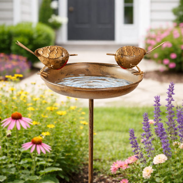 Robin Bird Bath & Feeder Stake for Garden Birds, Outdoor Wildlife & Patio Decor