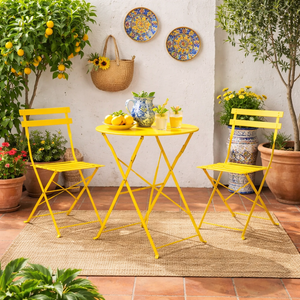 Yellow Folding Metal Bistro Set 3 Piece Garden Table & Chairs