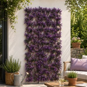 Violet Artificial Faux Leaves Flowers Decorative Trellis