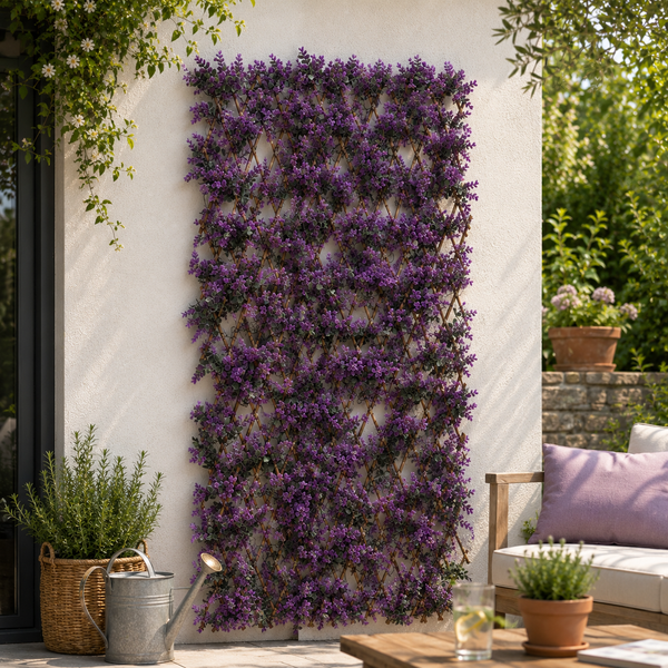 Violet Artificial Faux Leaves Flowers Decorative Trellis