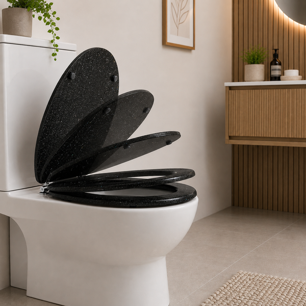 Black Glitter Soft Close MDF Toilet Seat with Quick Release 18 Inch