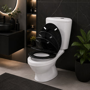 Black Glitter Soft Close MDF Toilet Seat with Quick Release 18 Inch
