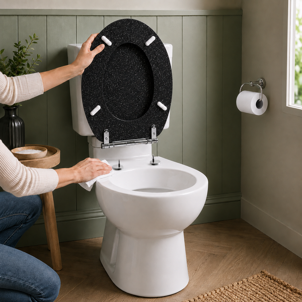Black Glitter Soft Close MDF Toilet Seat with Quick Release 18 Inch