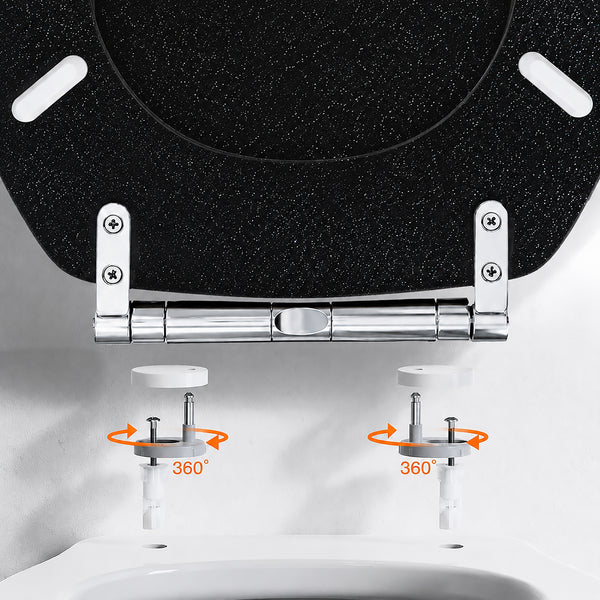 Black Glitter Soft Close MDF Toilet Seat with Quick Release 18 Inch