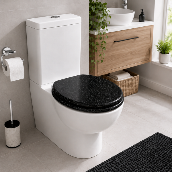Black Glitter Soft Close MDF Toilet Seat with Quick Release 18 Inch