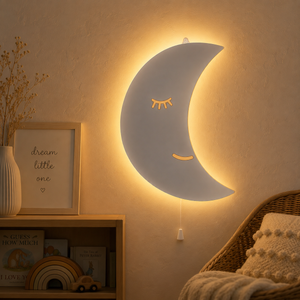 White Wooden LED Moon Night Light