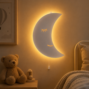 White Wooden LED Moon Night Light