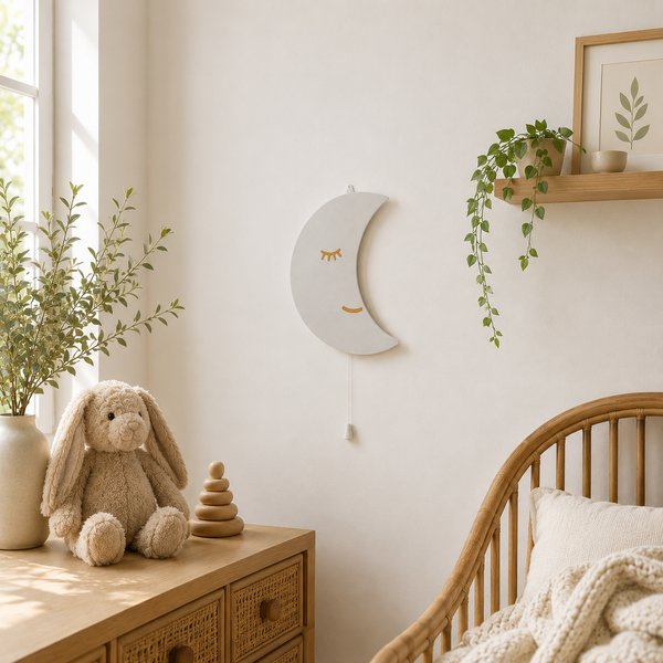 White Wooden LED Moon Night Light