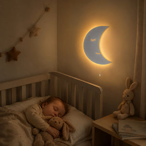 White Wooden LED Moon Night Light