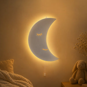 White Wooden LED Moon Night Light