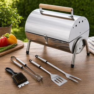 Portable Barrel Stainless Steel BBQ Garden Camping Picnic Charcoal Grill Table