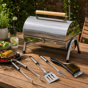 Portable Barrel Stainless Steel BBQ Garden Camping Picnic Charcoal Grill Table