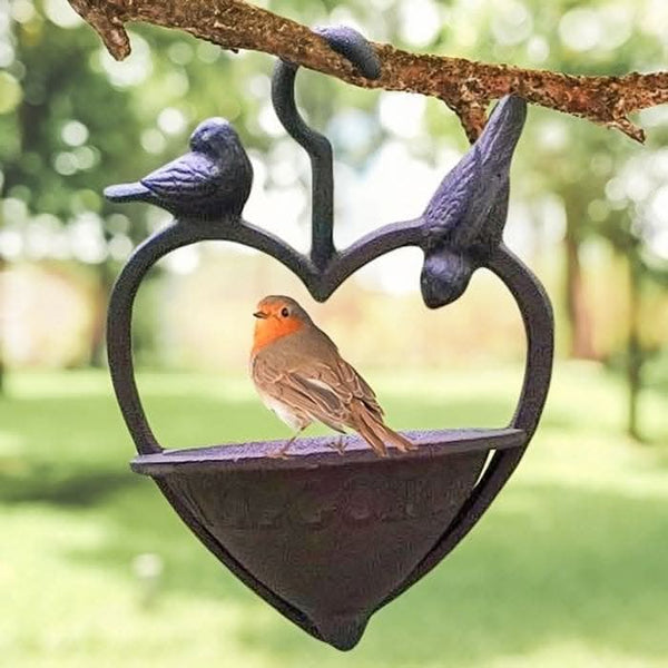 Outdoor cast iron bird feeder for patios and balconies