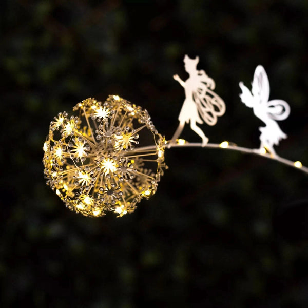 Outdoor solar fairy ornament with dandelion design