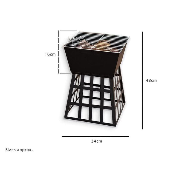 Outdoor square fire pit with BBQ grill for patios