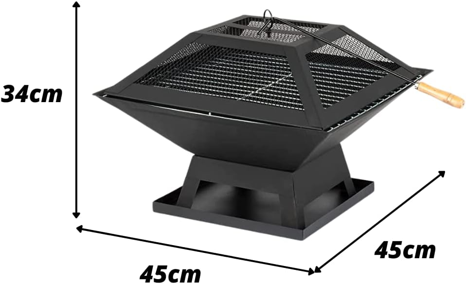 Premium square fire pit with BBQ grill in garden patio