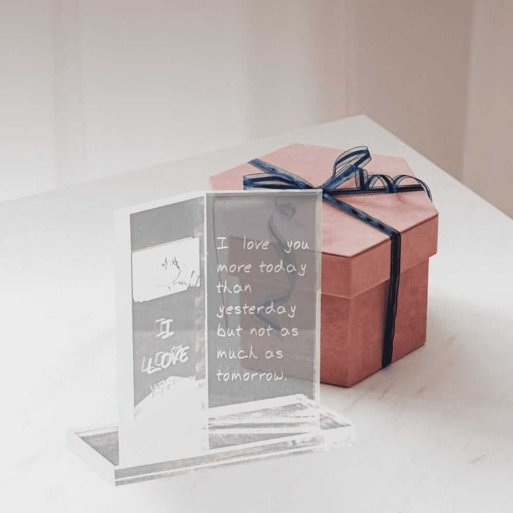 Ornamental Glass Book Plaque - I LOVE YOU