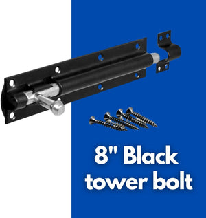 Sliding tower bolt for wooden garden gate