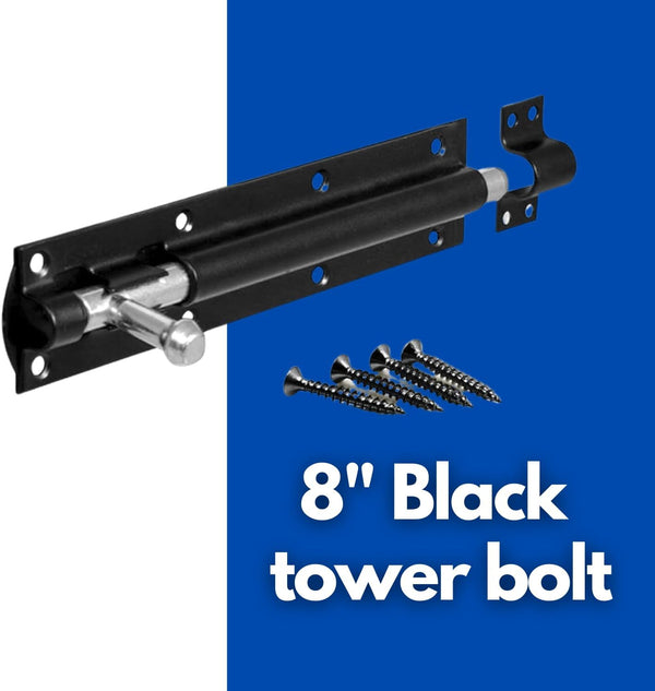 Sliding tower bolt for wooden garden gate
