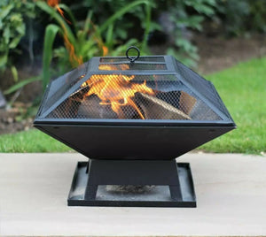 Premium square fire pit with BBQ grill in garden patio