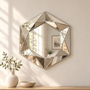Large Bevelled Silver Modern Wall Mirror