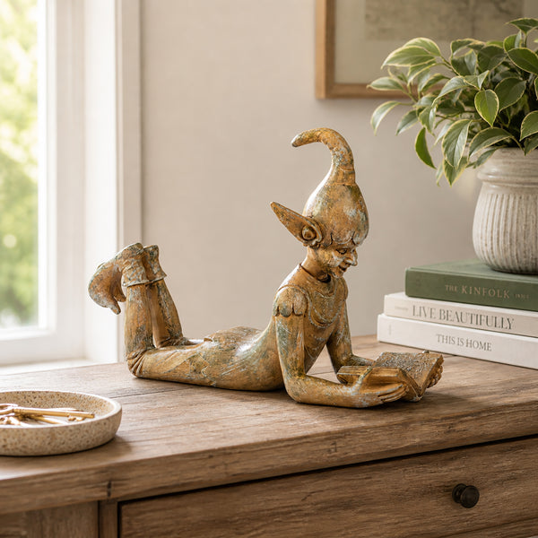 Christmas Reading Elf Resin Ornament – Festive Shelf & Table Decoration