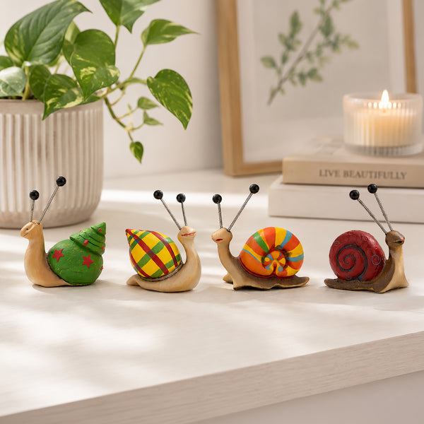 4 Piece Colourful Snail Garden Ornaments Resin Mini Statues