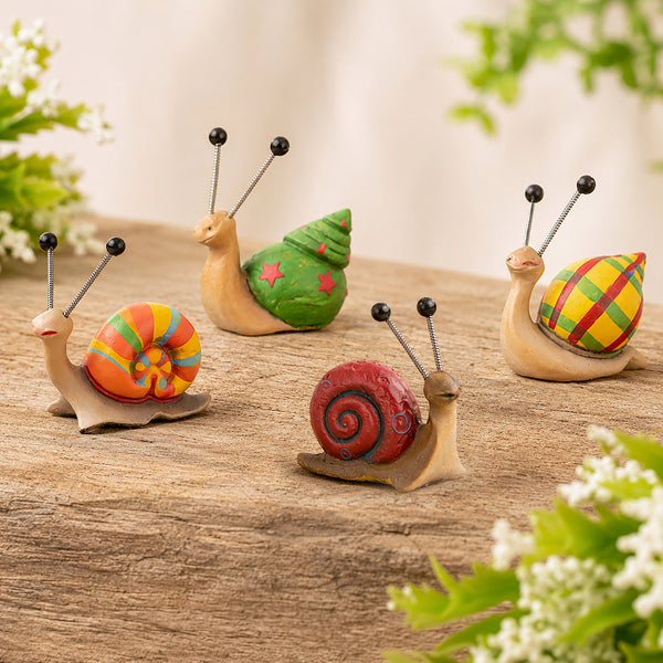 4 Piece Colourful Snail Garden Ornaments Resin Mini Statues