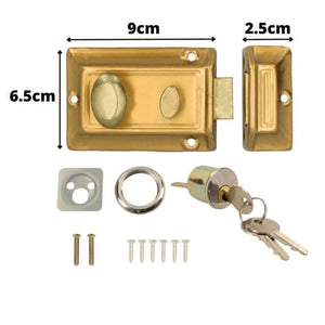 Rim latch door lock with polished brass finish