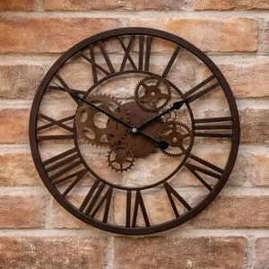 Open face garden clock displayed on an outdoor wall