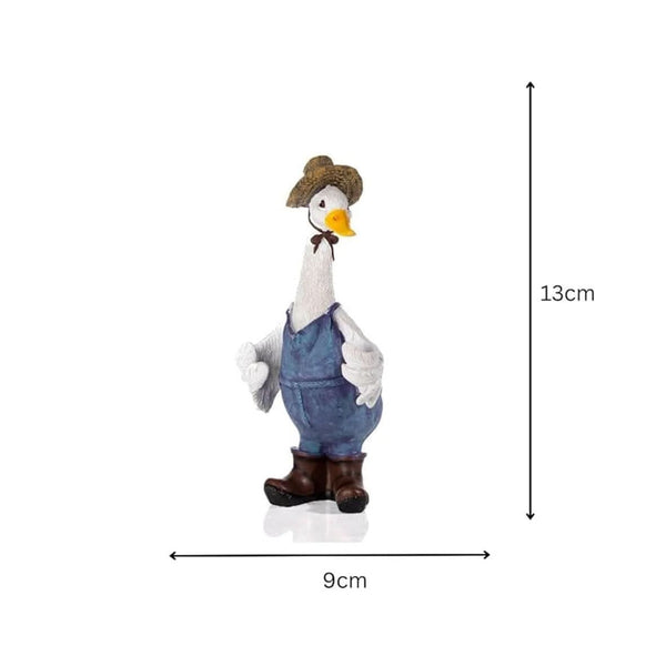 Rustic duck garden figure with warm glowing lanterns