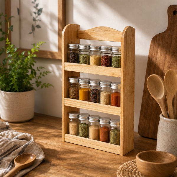 3 Tier Wooden Spice Rack Kitchen Storage Shelf