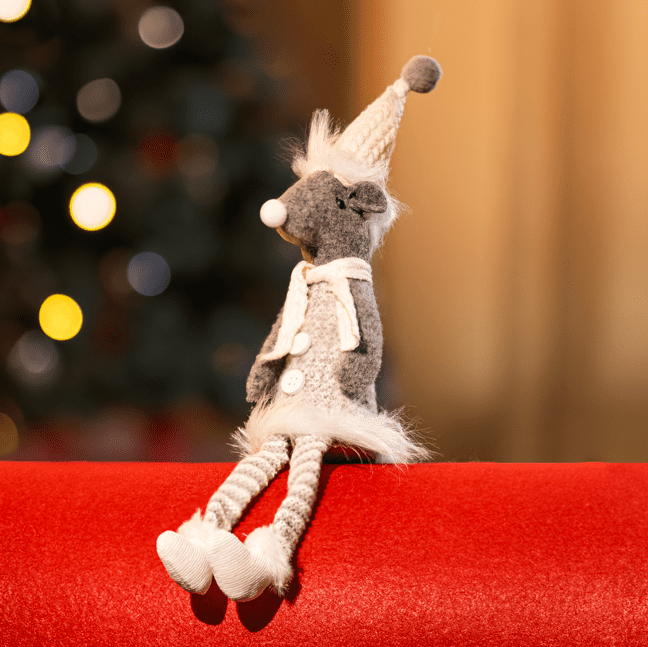 Silver Mouse w/Dangly Legs Checked Xmas Ornament