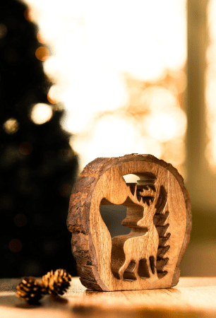 Wooden Reindeer Xmas Ornament