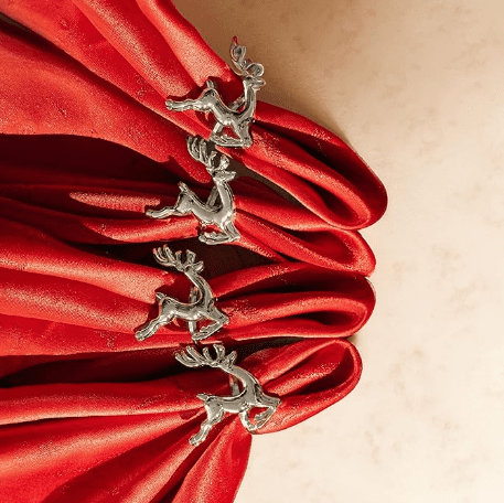Set of 4 Silver Christmas Stag Napkin Rings
